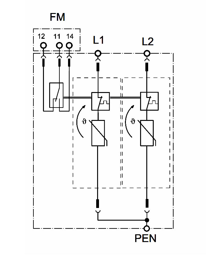 Подключение УЗИП CT-T2/2+0 к однофазной сети 