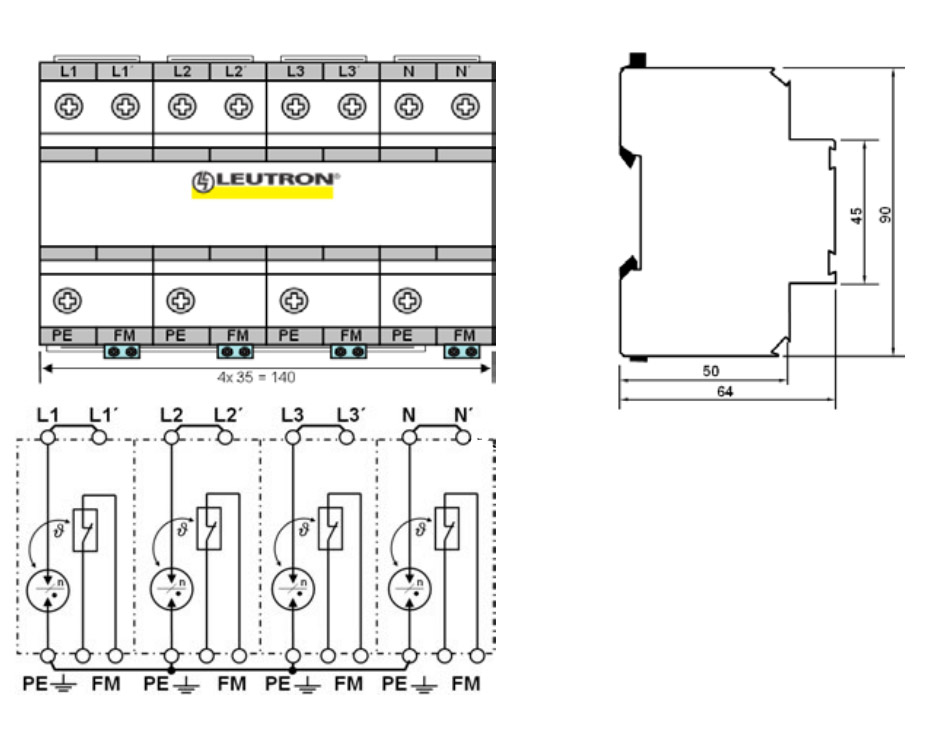 УЗИП PP B TNS 440V, габаритные размеры