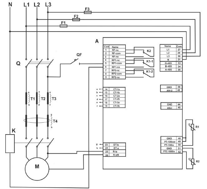 Устройство защиты электродвигателей УБЗ-306M, схема подключения