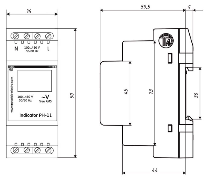 Однофазный индикатор напряжения РН-11, размеры, схема